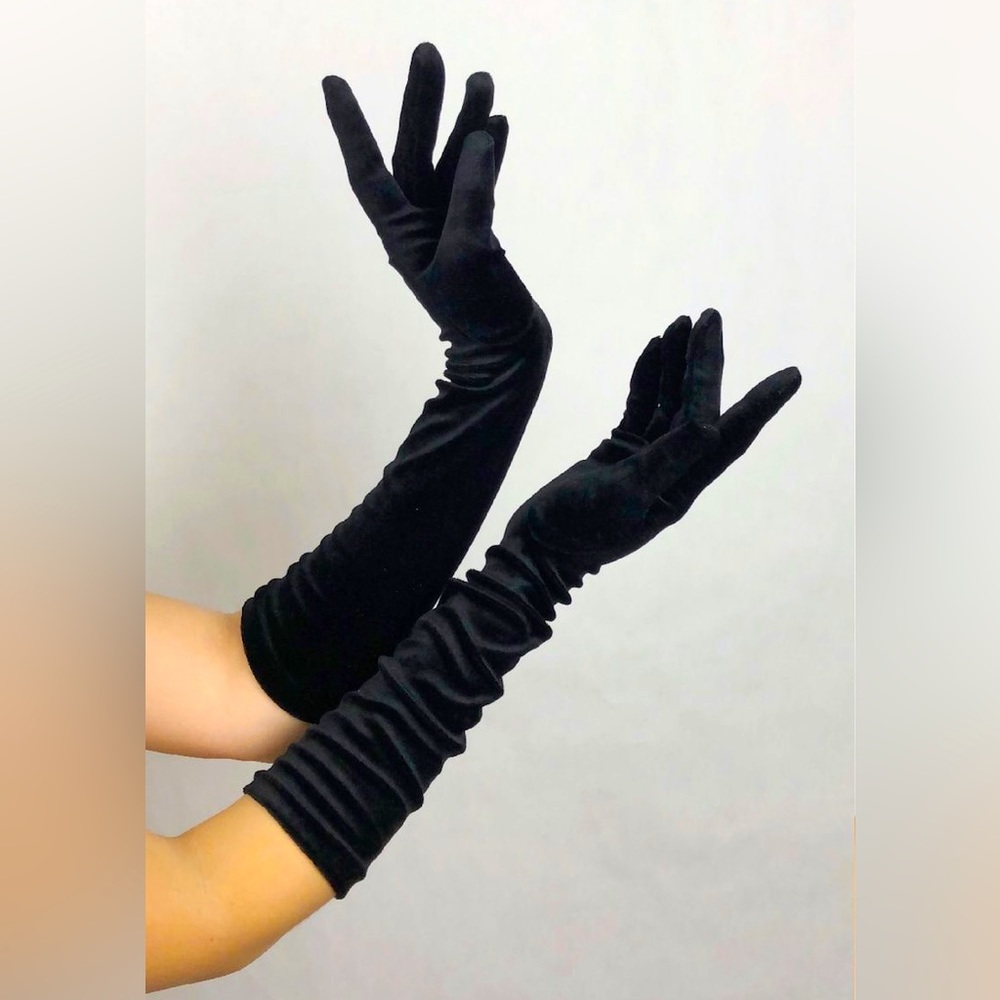 Satin Goth Glam Sexy Black Gloves